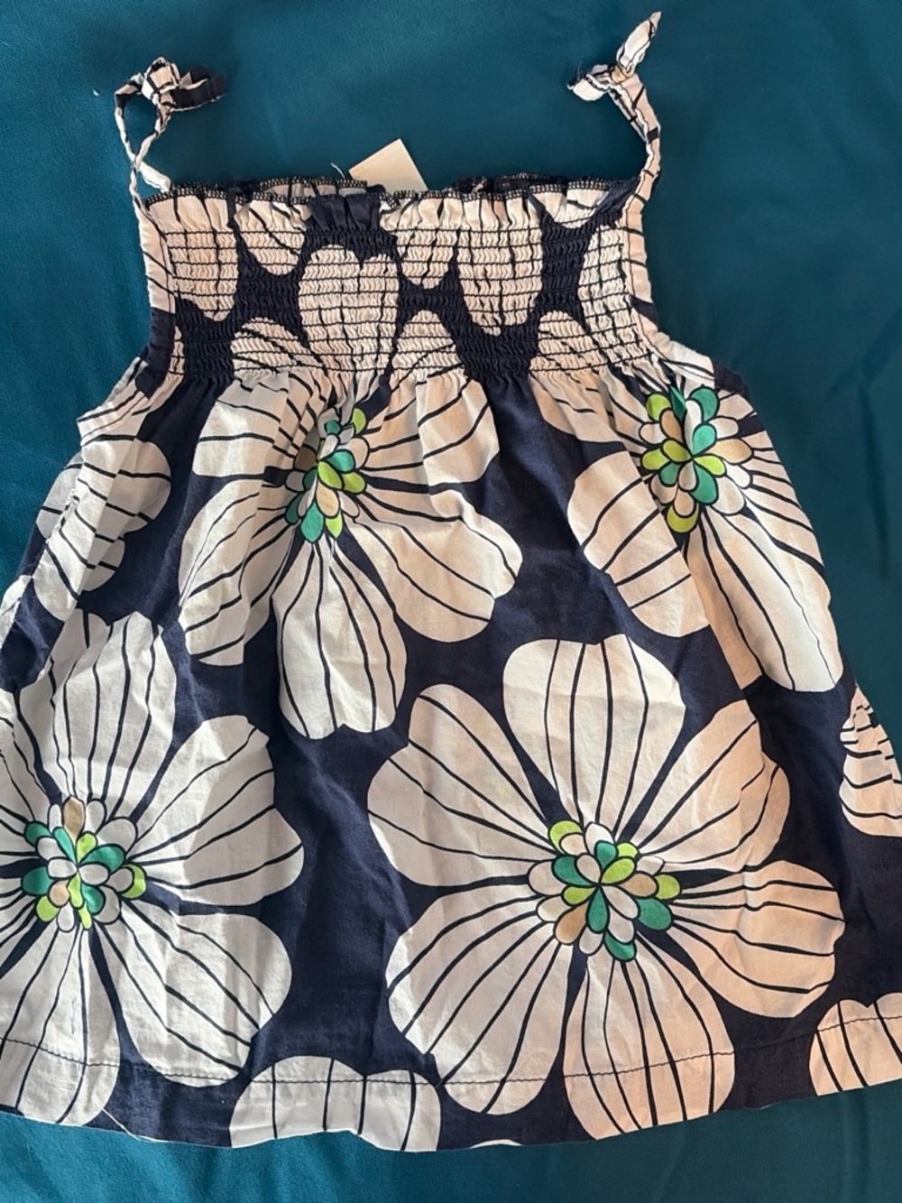 Carter's Navy White Floral Tie-Strap Sundress Top with Green Accents